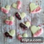 Enrobed Shortbread Delights 8 Valentine Dipped Shortbread Cookies on a wood surface
