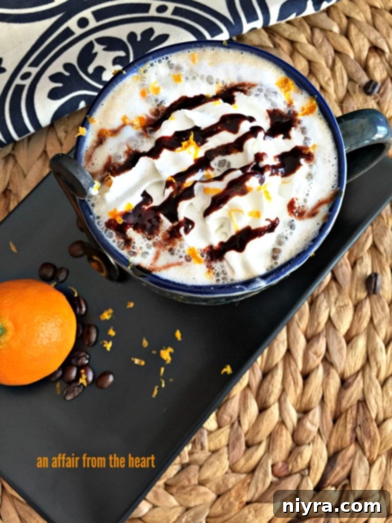 Golden Hour Mocha 7 Top-down view of the Orange Mocha Latte, showcasing the intricate topping