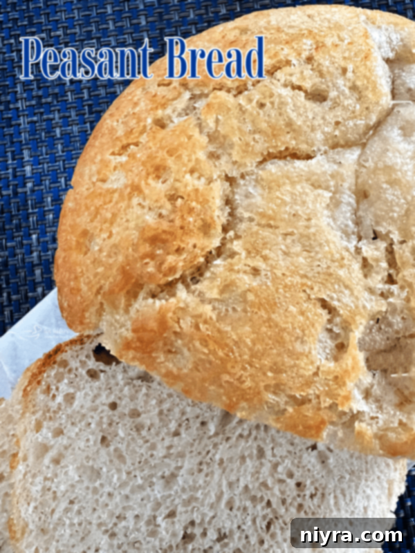 top view of peasant bread with slice cut 