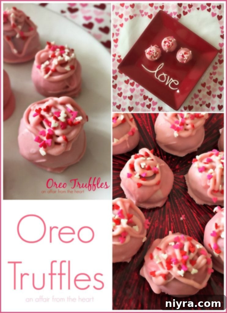 A close-up of pink and red decorated Oreo Truffles, perfect for Valentine's Day