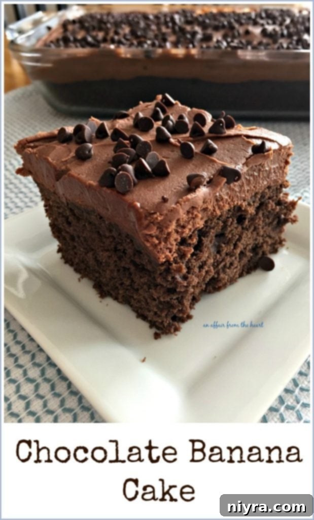Decadent Chocolate Banana Bake 11 Chocolate Banana Cake - An Affair from the Heart, Pinterest graphic