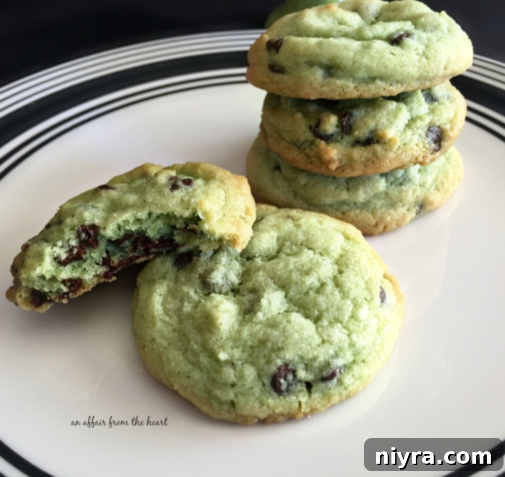 Refreshing Mint Chocolate Chip Cookies 6 A plate of baked Mint Chocolate Chip Cookies ready to be served