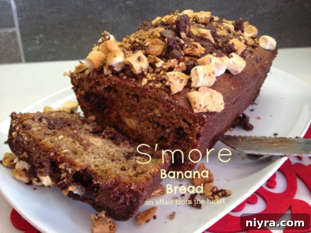 Delicious S'mores Banana Bread loaf, warm and inviting