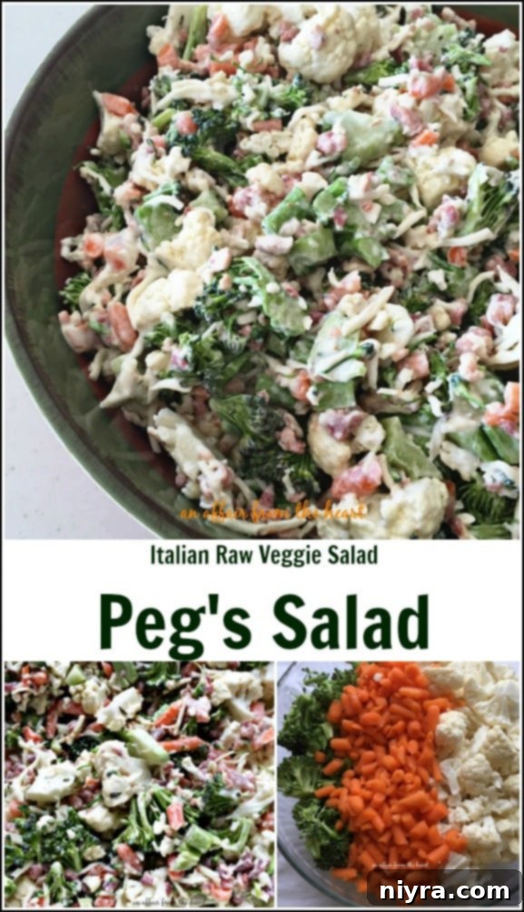 Pegs Fresh Italian Vegetable Salad 17 Full spread of Italian Raw Veggie Salad, Peg's Salad - An Affair from the Heart, showing vibrant colors and textures