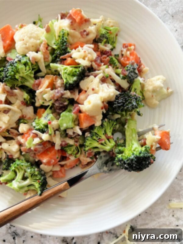 Pegs Fresh Italian Vegetable Salad 4 A large bowl of Peg's Italian Raw Veggie Salad, perfect for gatherings