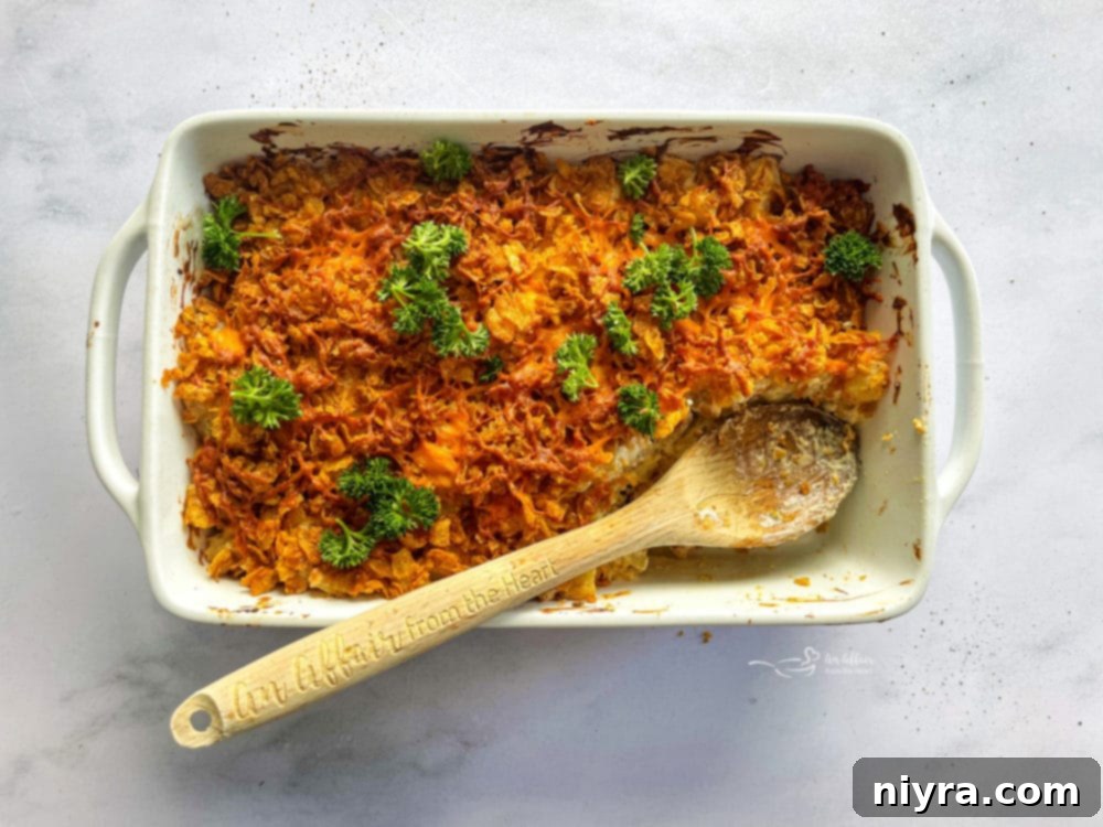 Hash Brown Potatoes In A Casserole Dish, golden brown and bubbly