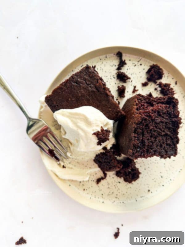 Moist chocolate Depression Cake with a scoop of vanilla ice cream