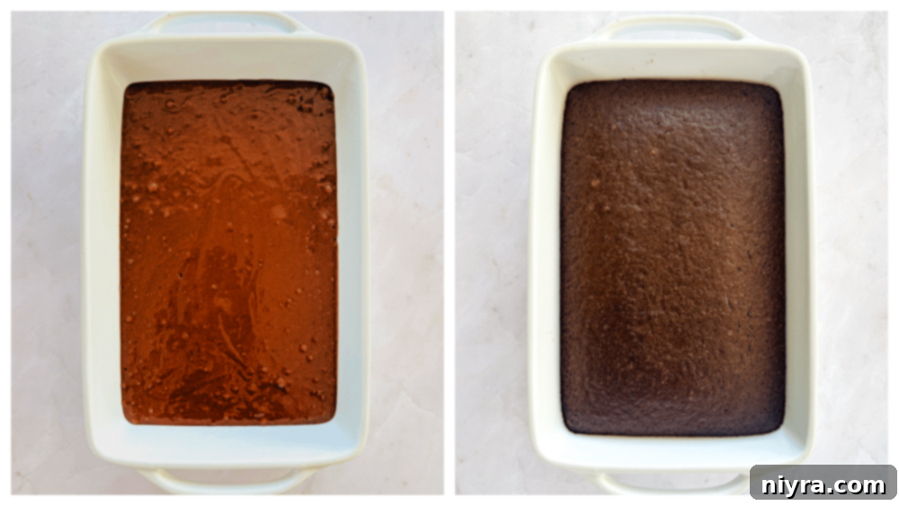 Wet ingredients being added to dry ingredients for Depression Cake