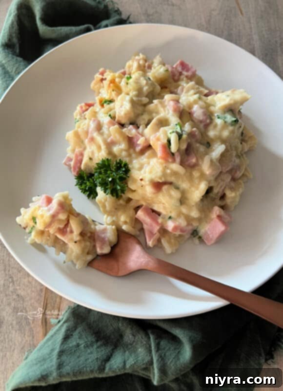 Delicious Chicken Cordon Bleu Casserole with Rice baked in a dish