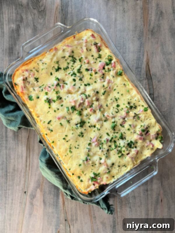 Finished Chicken Cordon Bleu Casserole with Rice, ready to serve