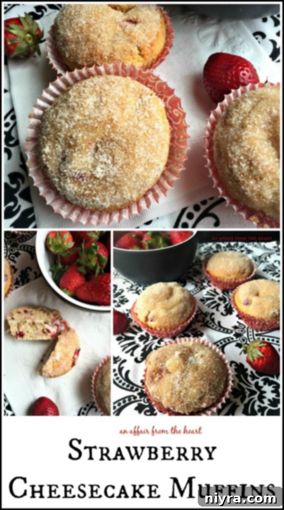A beautifully arranged plate of Strawberry Cheesecake Muffins, ready to be enjoyed