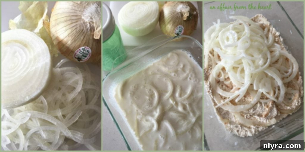 Ingredients for Homemade Onion Strings laid out, showcasing the prep stage.