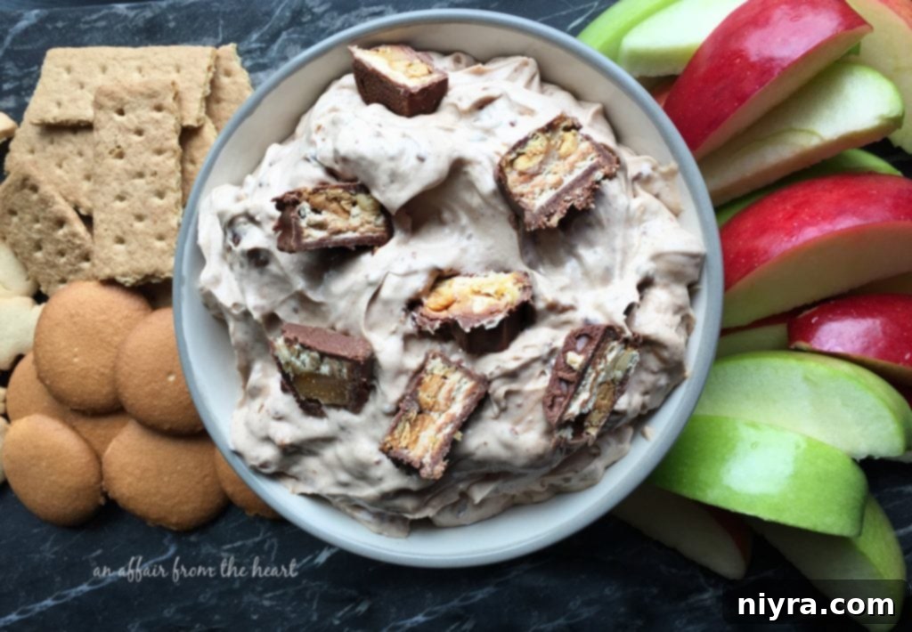 Creamy Snickers Dip, perfect for parties and sweet cravings