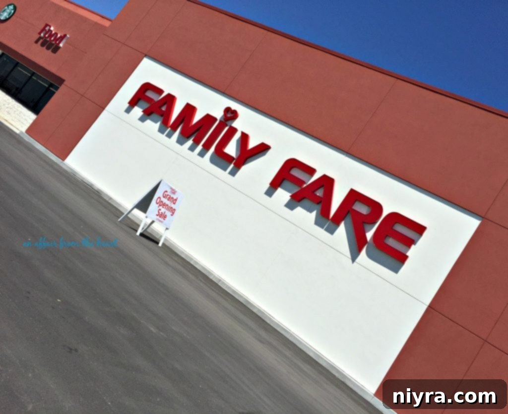 Exterior of a modern Family Fare grocery store in Omaha, Nebraska