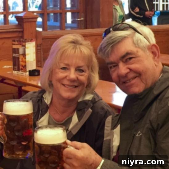 German Onion Tart 3 Mom and Joe enjoying Oktoberfest, surrounded by traditional German festivities and beverages.