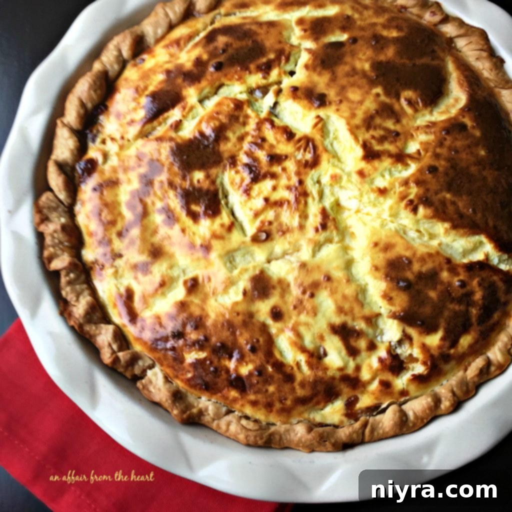 German Onion Tart 9 A freshly baked German Onion Pie, golden brown and perfectly set, ready to be sliced and served.