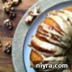 overhead of Pumpkin Spiced Coffee Cake with Brown Butter Glaze