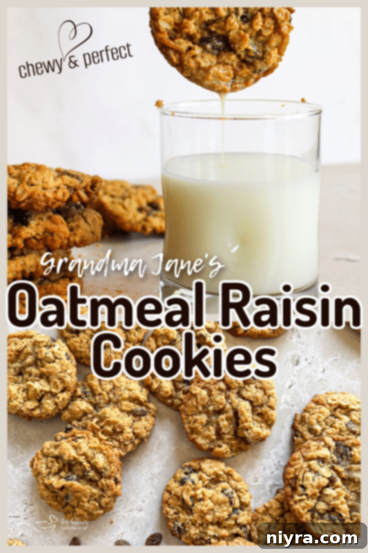 A Pinterest pin image for The Best Oatmeal Raisin Cookie Recipe from An Affair from the Heart.