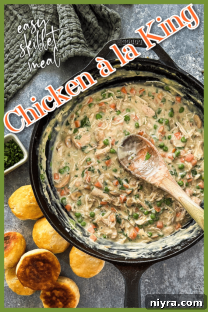 Regal Creamy Chicken Delight 9 A bowl of Chicken à la King served with a biscuit, seen from above.