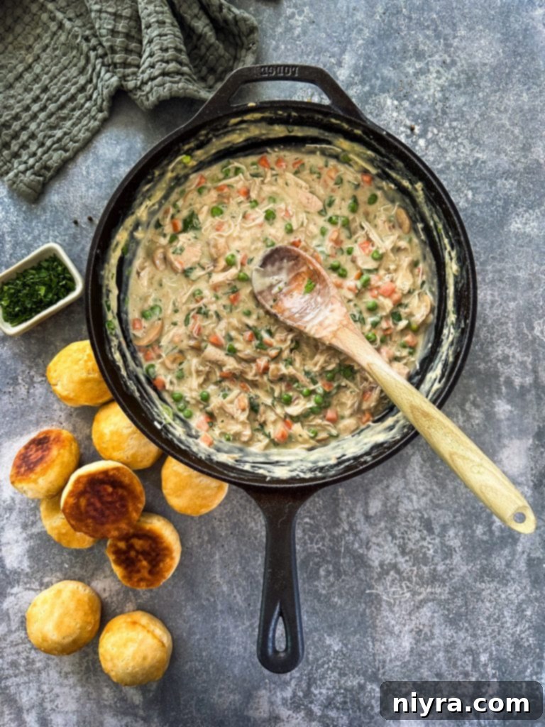 A bowl of creamy Chicken à la King, ready to be served.
