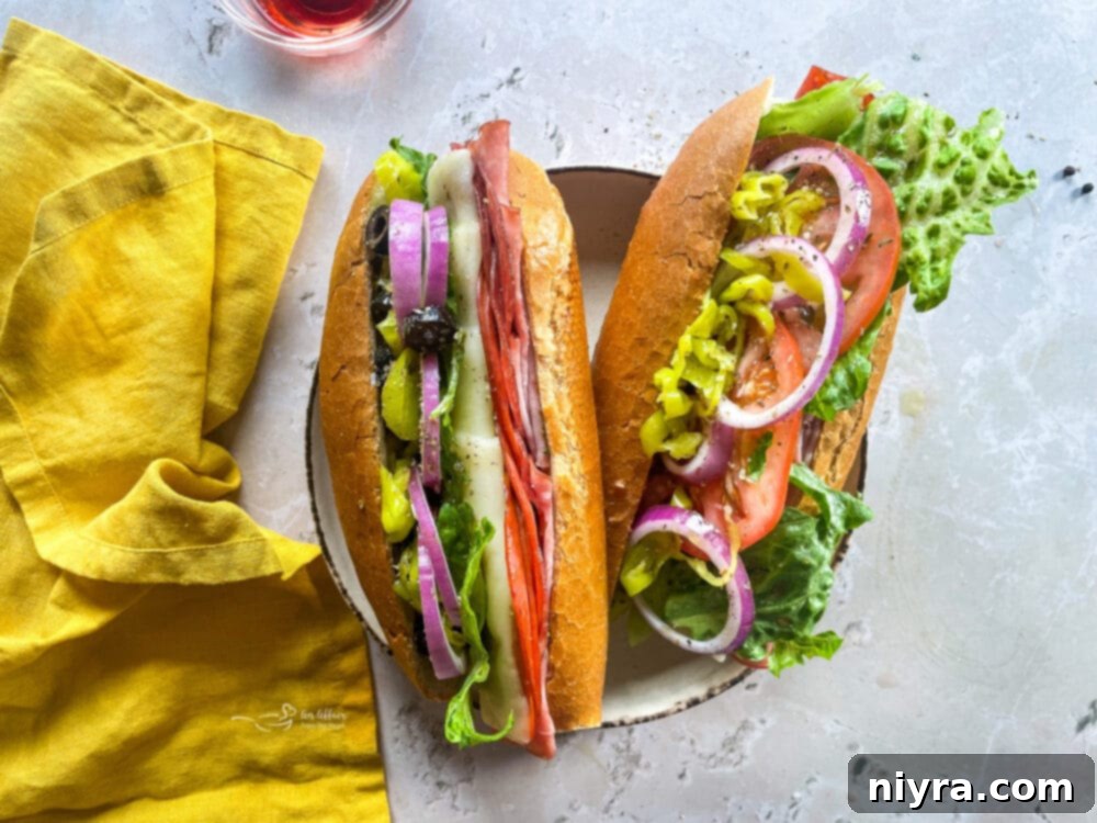 Finished toasted Italian hoagies on a plate, ready to eat