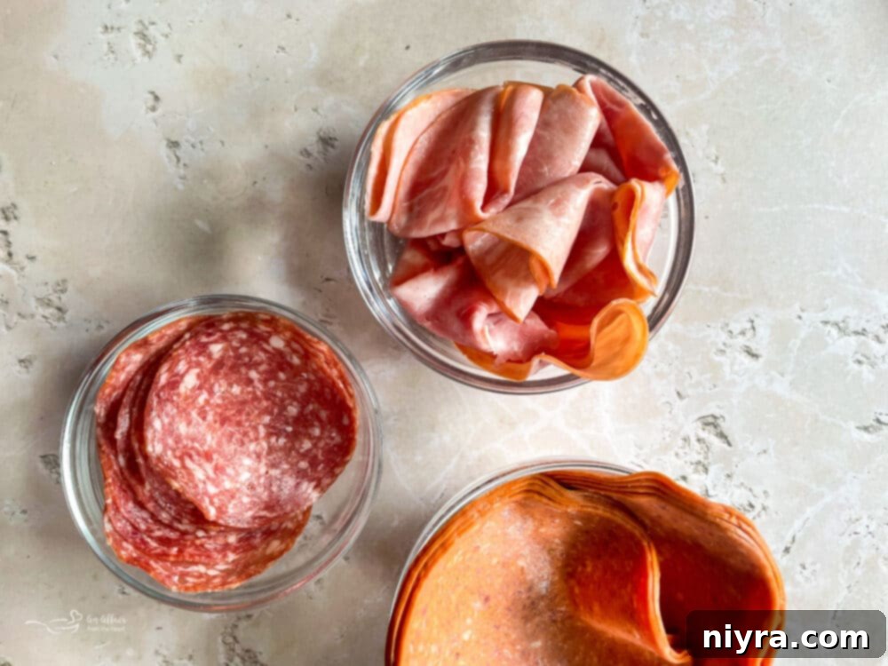 Assortment of cured meats for Italian sub sandwiches