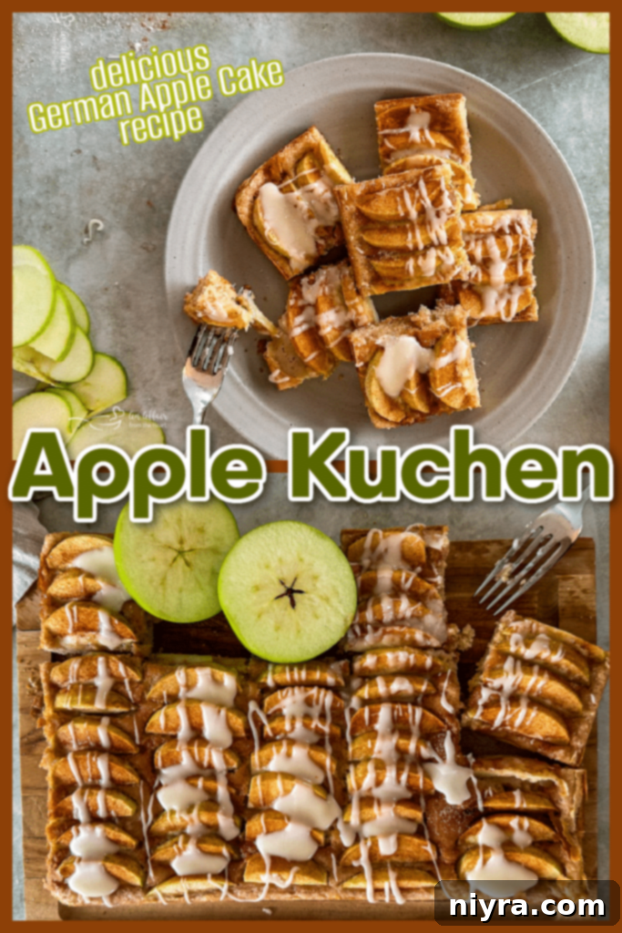 A beautifully glazed slice of German Apple Kuchen on a plate