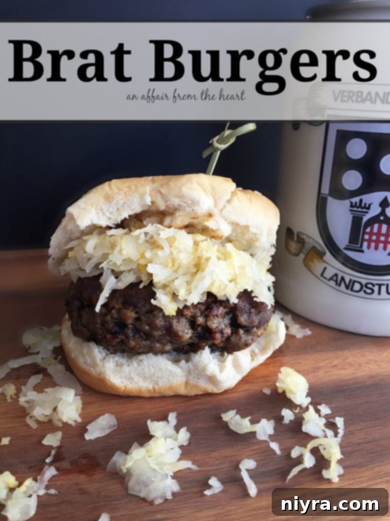 Perfectly seasoned, flavorful brat burgers — looks like a burger, tastes like a bratwurst! Top it with a mound of sauerkraut, and grab yourself a cold one. Perfect for Oktoberfest, tailgating, or just any 'ol time!