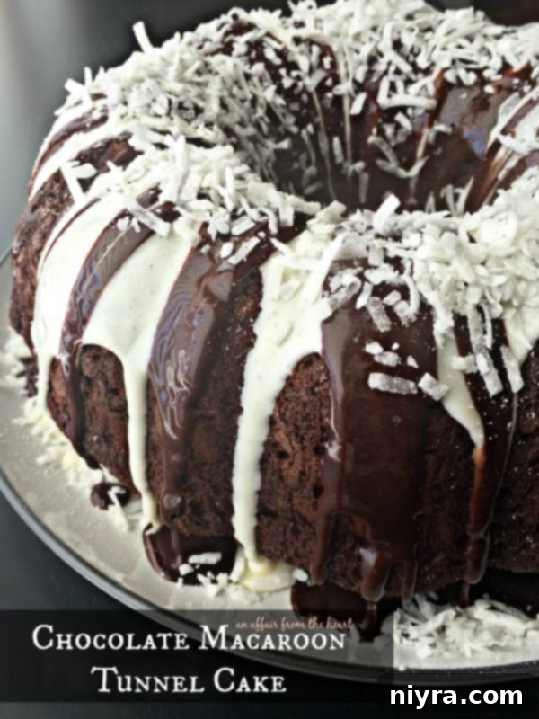 Velvet Chocolate Macaroon Hidden Gem Cake 10 A slice of Chocolate Macaroon Tunnel Cake on a plate, ready to be enjoyed - An Affair from the Heart