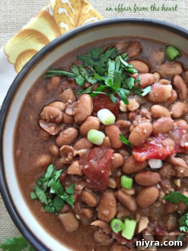 Arrangement of fresh ingredients including pinto beans, onions, and spices, set to be used for Slow Cooker Southwestern Pinto Bean Soup.