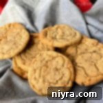 Close up of butter brickle cookies on a napkin
