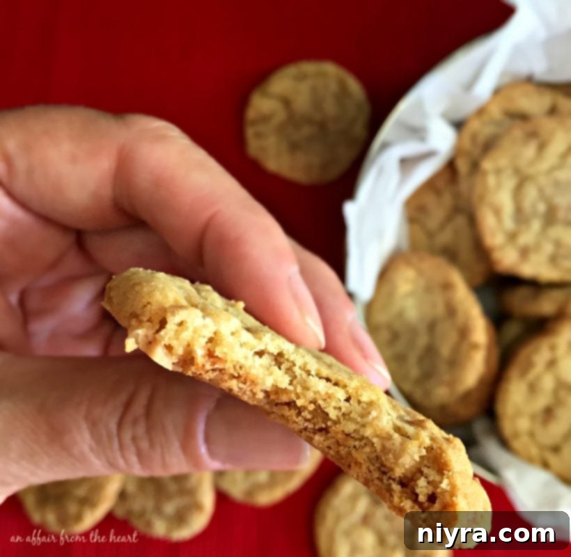 Close-up of freshly baked Butter Brickle Cookies