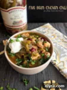 Five Bean Chicken Chili made with Paisley Farms products