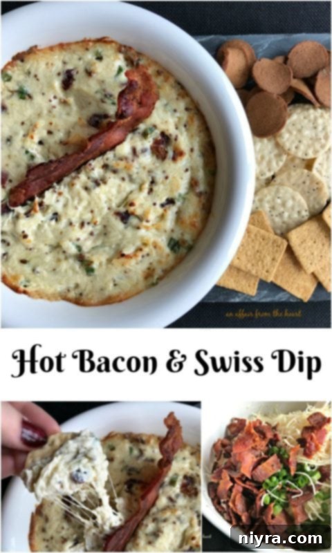Hot Bacon and Swiss Dip 3 Hot Bacon & Swiss Dip on a festive table setting