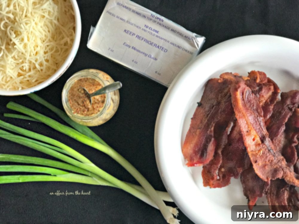 Hot Bacon and Swiss Dip 6 Mixing cream cheese, mayo, and mustard for the Hot Bacon & Swiss Dip