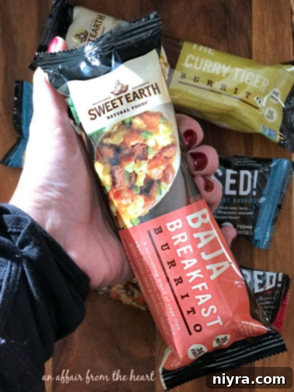 Sweet Earth Baja Breakfast Burrito served alongside Cilantro Lime Rice.