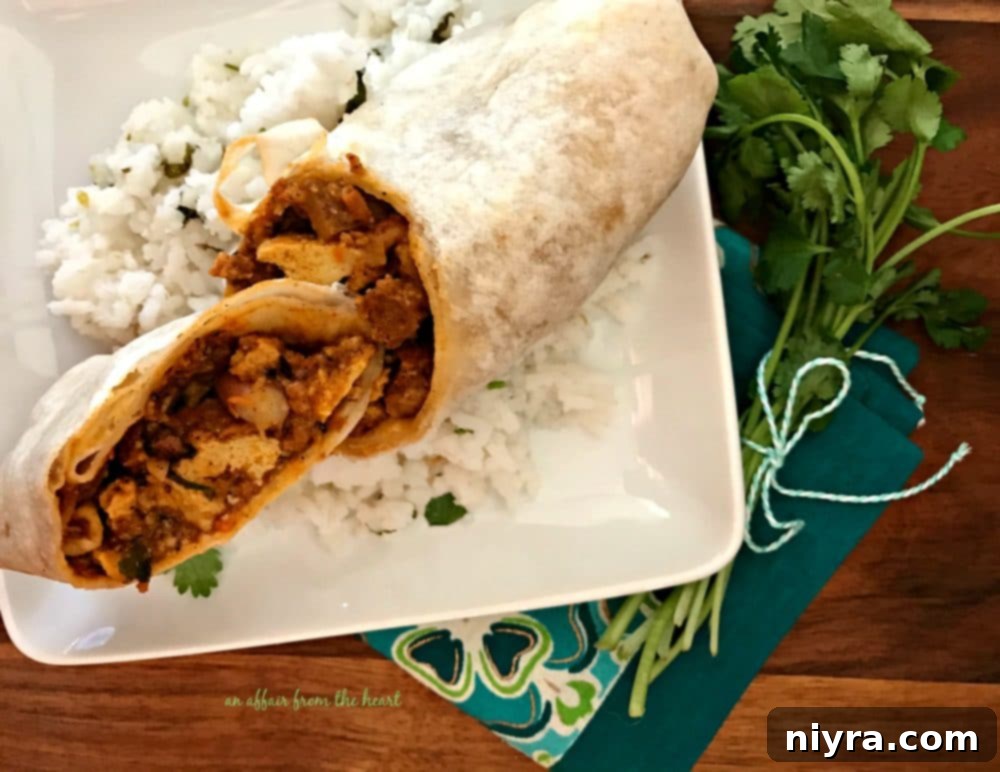 Cross-section of a Sweet Earth Burrito, revealing its generous fillings.