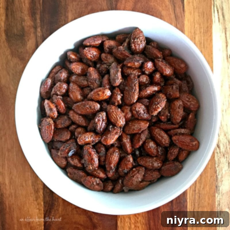Smoky Heat Almonds 2 Delicious Spicy Smoked Almonds in a bowl, ready to be eaten.