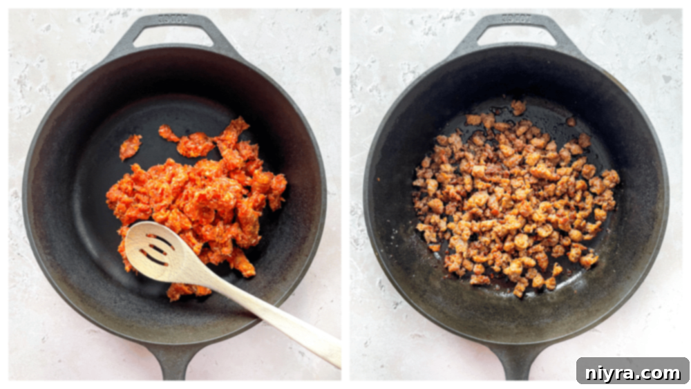 Step 1: Browning Italian sausage in a Dutch oven.