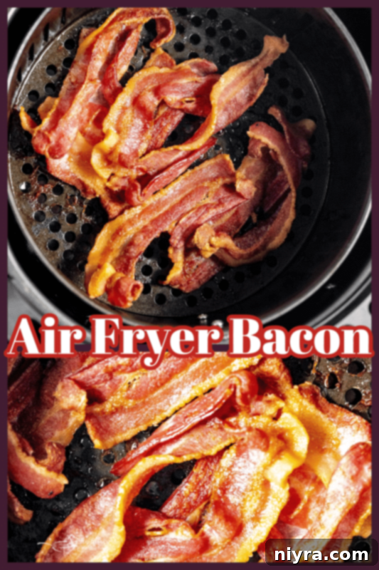 Collage image of air fryer bacon