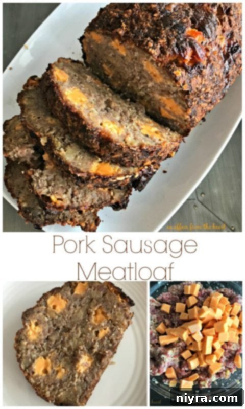 Close-up of Pork Sausage Meatloaf, showcasing the cheesy interior