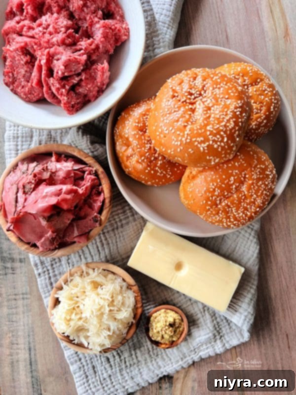 Another view of a Pastrami Burger with Kraut, highlighting the layers