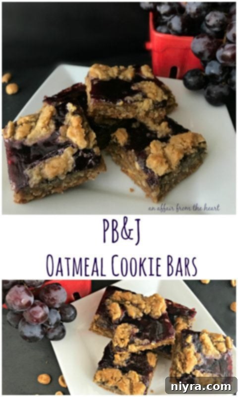 Peanut Butter and Jelly Oatmeal Cookie Bars on a cooling rack, freshly baked