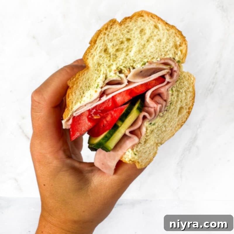 Loaded Bacon Veggie Sandwich Spread 13 Garden Club Hoagie Sandwich sliced in half