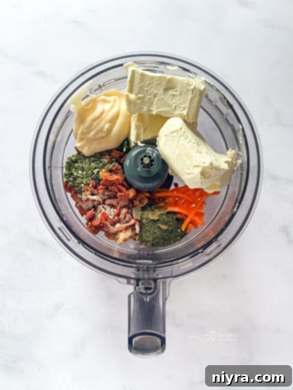 Loaded Bacon Veggie Sandwich Spread 7 All ingredients for the spread placed in a food processor