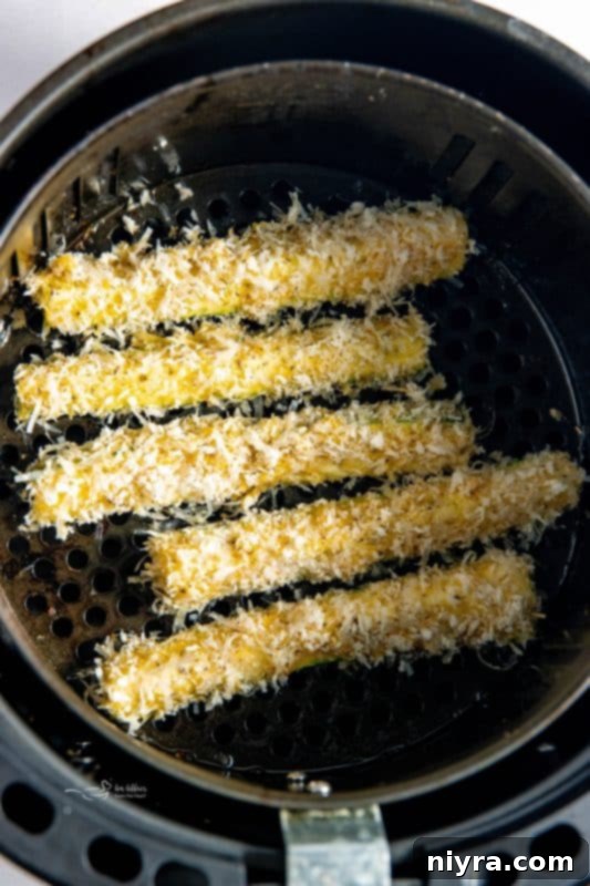 Crispy Air Fryer Zucchini 12 All zucchini fries coated with breadcrumbs and seasoning