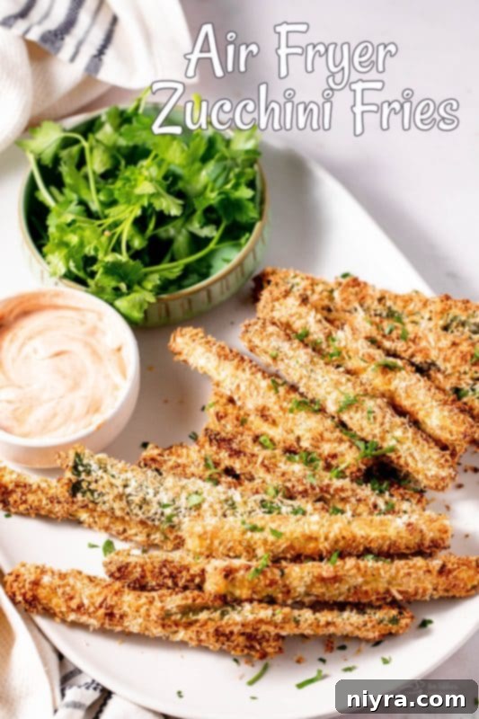 Crispy Air Fryer Zucchini 18 Beautifully arranged air fryer zucchini fries with dipping sauce