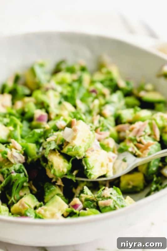 A fresh and creamy Avocado Tuna Salad in a bowl, a related recipe suggestion