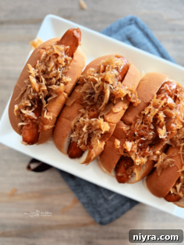 BBQ Hot Dogs with Sauerkraut in buns