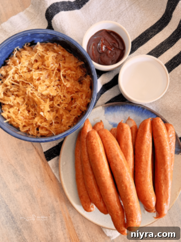 Close-up of BBQ Hot Dogs with Sauerkraut in a bun
